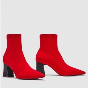 NWOT Zara red sock stretch ankle boot heels size 7